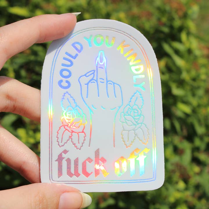 Venligst F* ck Off holografisk klistermærke for engroshandel hos Quite Colorful