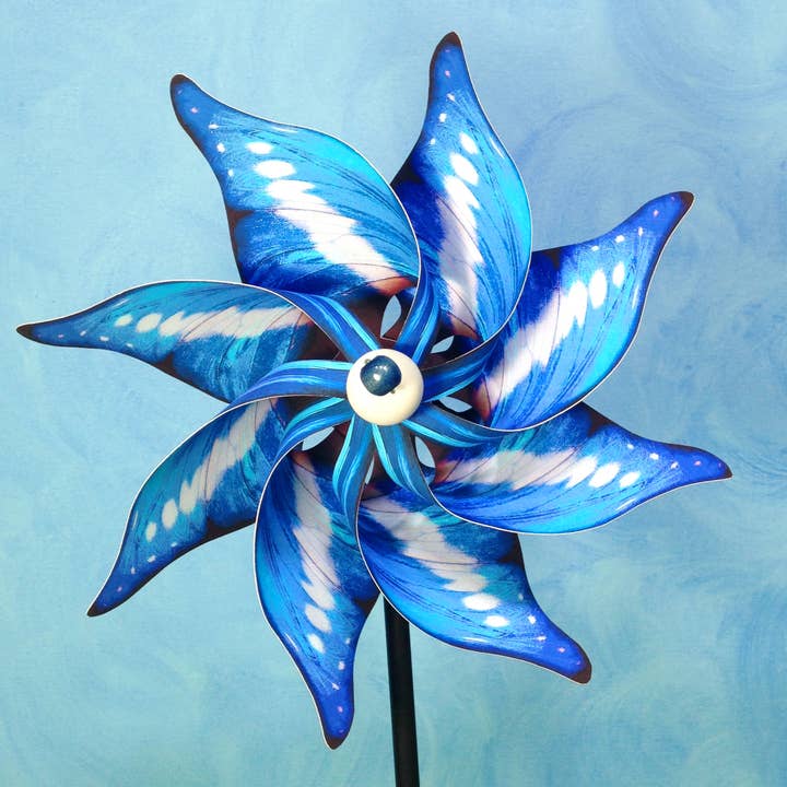 Cypris Morpho Butterfly Pinwheel Wind Spinner for wholesale by Paper Arboretum
