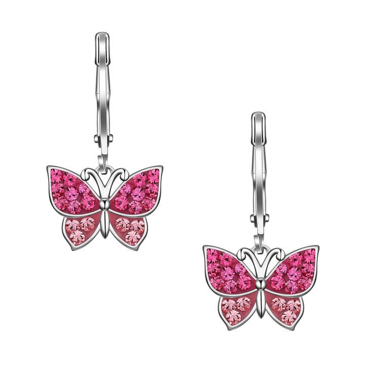 Crystal Butterfly Leverback Dangle Earrings - Pink for wholesale by Lily Nily