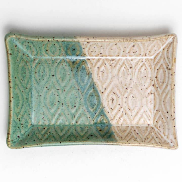 Patterned Handmade, in Ohio, Ceramic Turquoise & Wht Trinket for wholesale by White Squirrel Clayworks