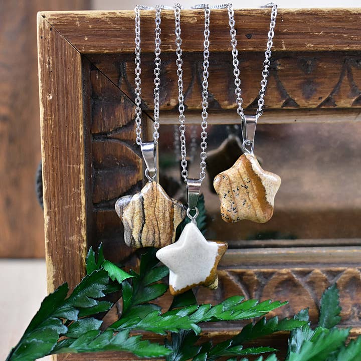 Collar de estrella de jaspe con imagen de plata para venta al por mayor de Ewelina Pas Jewelry