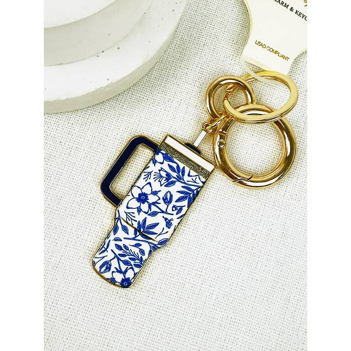 Love and Repeat - Wholesale Keychain - Unisex - Tumbler Shaped Enamel with Bag Charm Key Chain