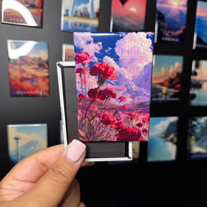 Aimant Fleur de l'Ohio | Œillet Écarlate | Art Scénique pour la vente par Tieu Magnetic