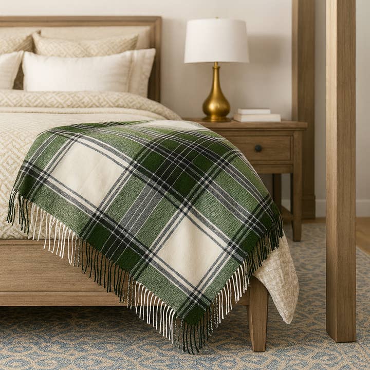Fennco Styles - Wholesale Throw Blanket - Green Classic Plaid Tassel Trim 50x60 Inch Throw Blanket  1