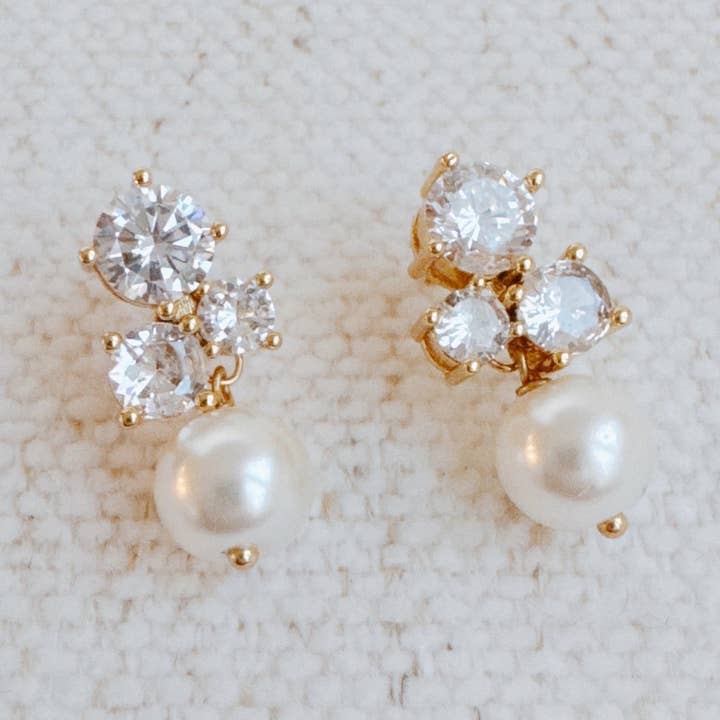 Golden Sparkle Pearl Drop Earrings for wholesale by Ellison+Young