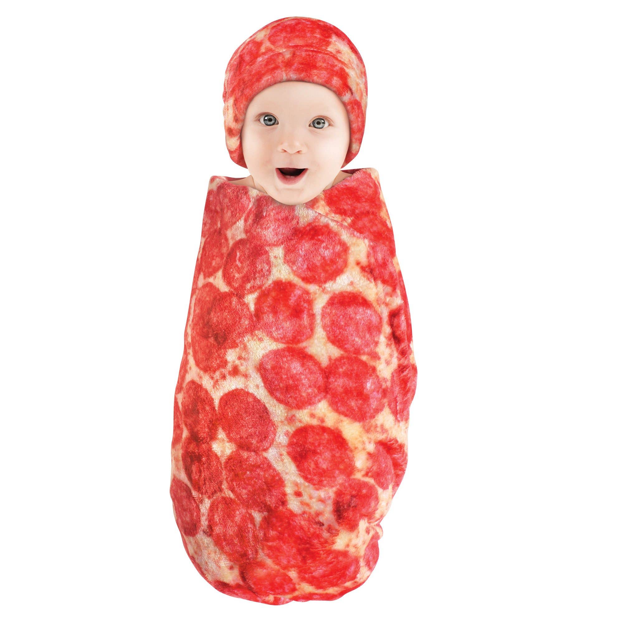 BabyVision - Wholesale Security/Cuddle Blanket - Baby - Hudson Baby Plush Food Burrito or Pizza Blanket and Cap, Pepperoni Pizza0