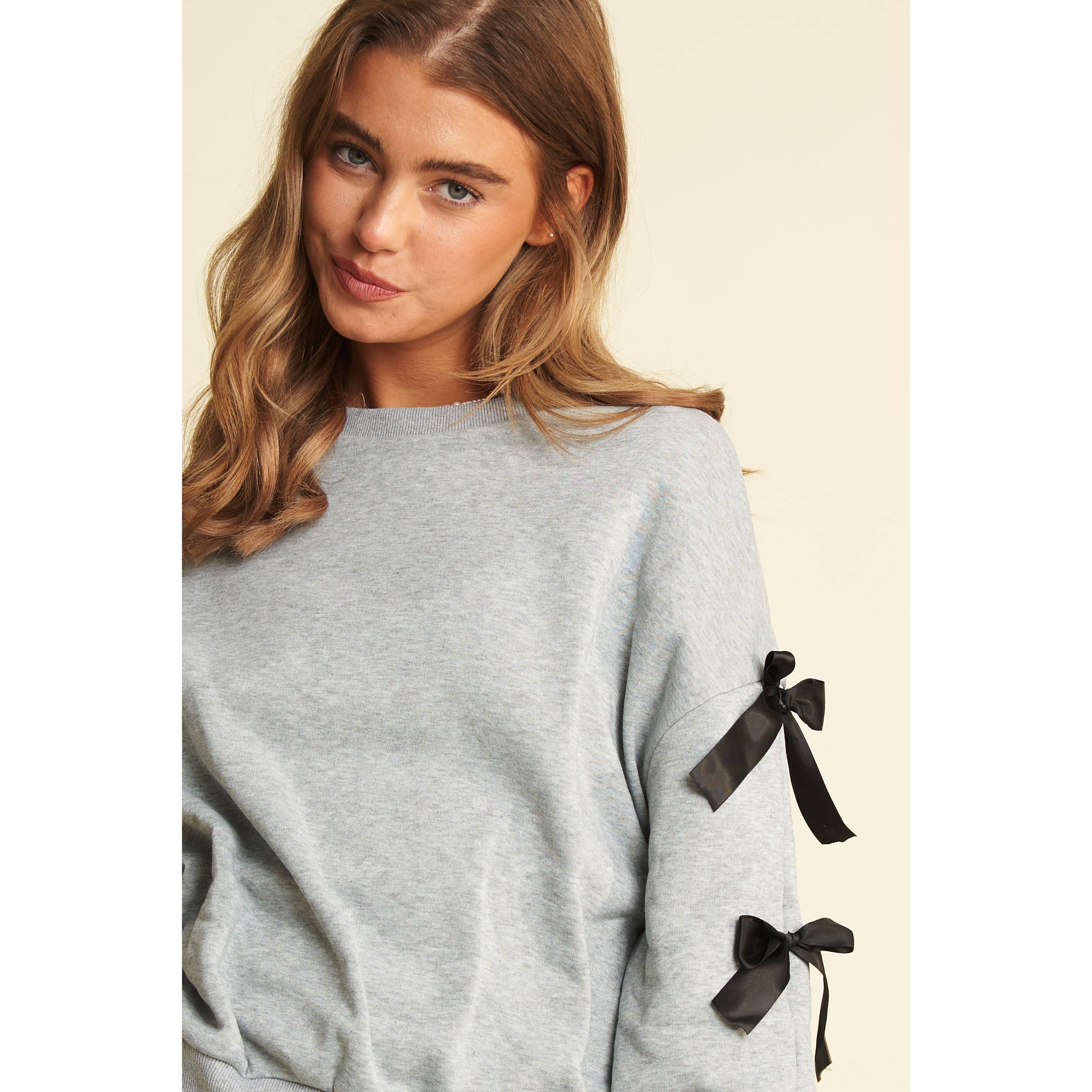 Sweet Generis - Wholesale Lounge Top - Women's - BOW TACKING DETAILS LOOSE FIT PULLOVER TOP15