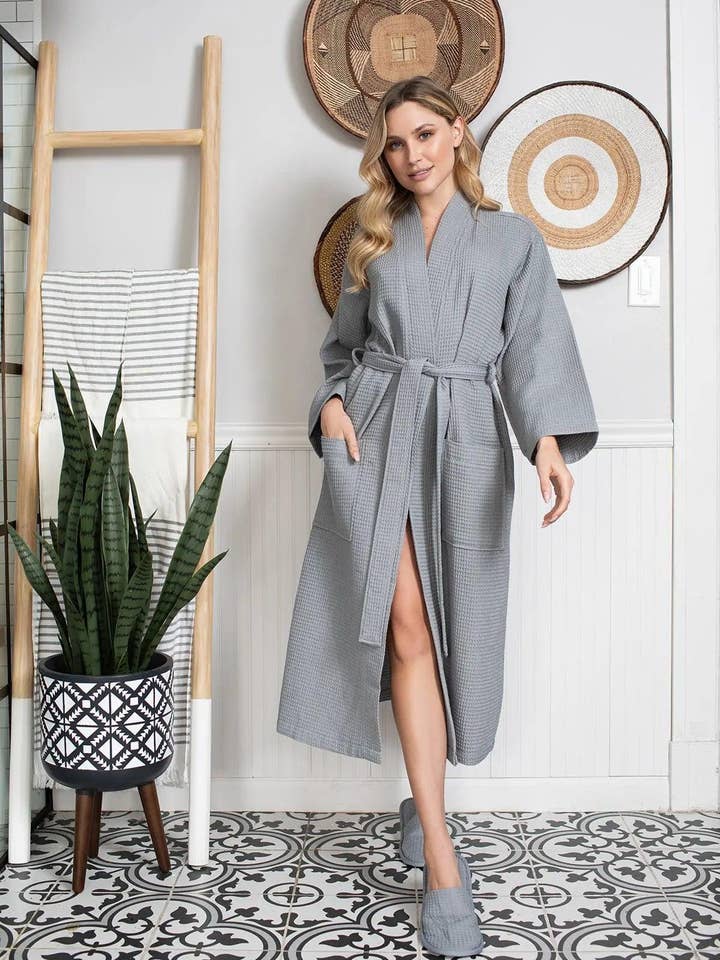 Lotus Linen - Wholesale Robe - Women's - Lightweight Cotton Waffle Robe for Women- SPA Bathrobe11