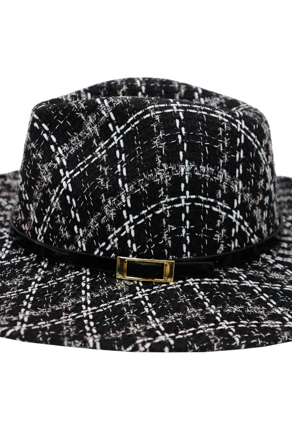 Cap Zone – wholesale Fedora - Unisex – Glansigt bälte dekor Pläd Tinsel Tweed tyg bred Rancher Hat5