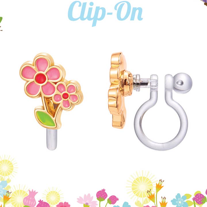 CLIP ON Cutie Earrings | Little Pink Flower
for wholesale by Girl Nation