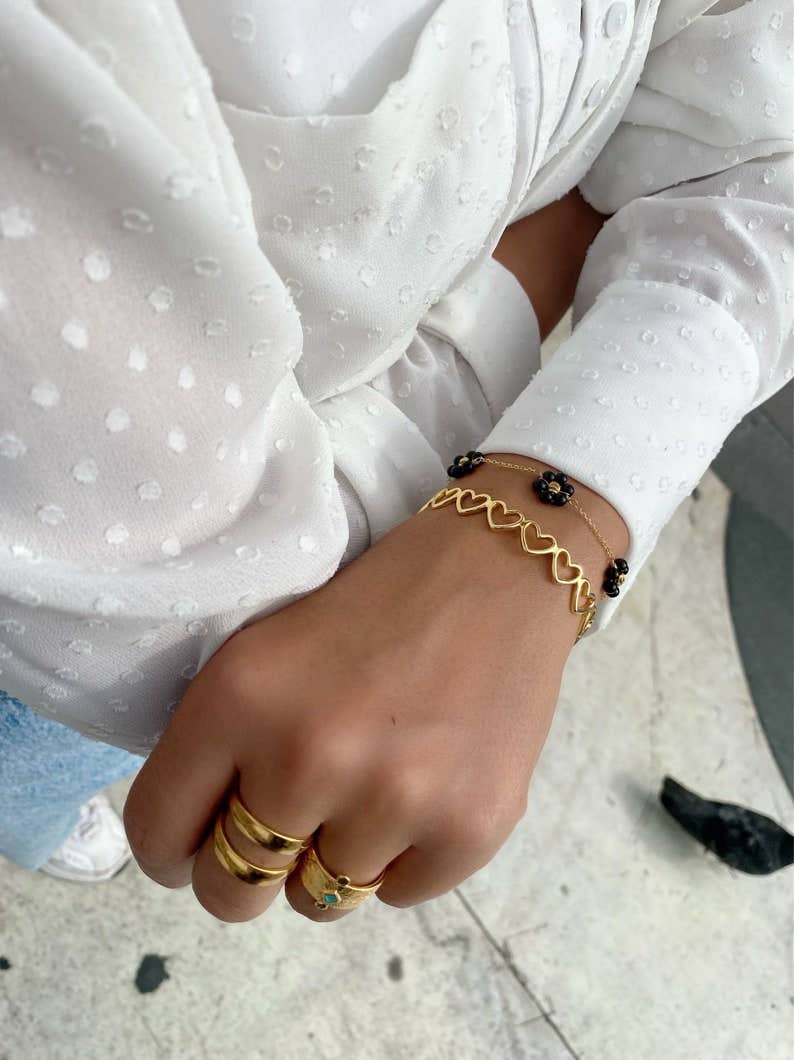 Christina Christi - Wholesale Bangle Bracelet - Gold Dainty Flower Bracelet, Heart Bangle, Gold Bracelets5