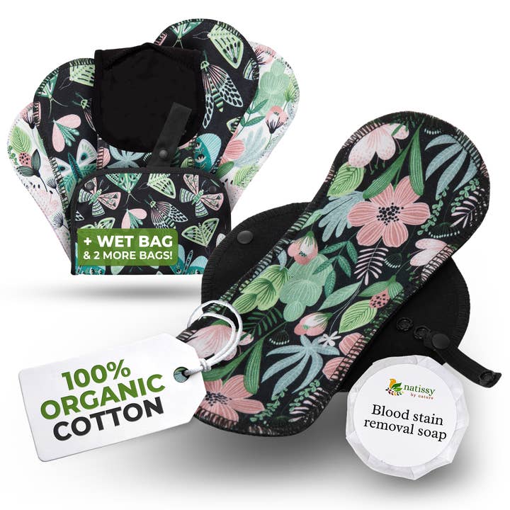 Organic Cotton EcoComfort Reusable Period Pads for Light Flow (S+M, 6-Pack) - Evergreen for wholesale by natissy