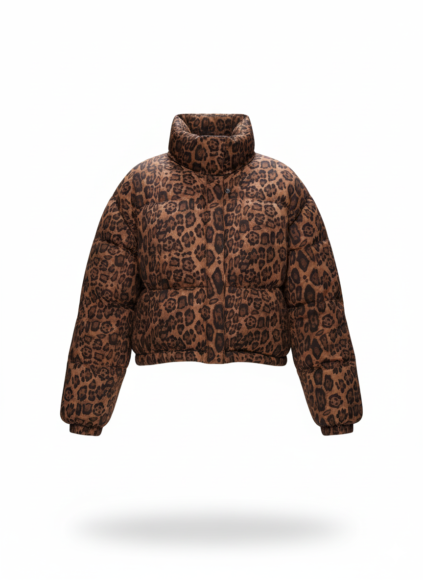 CCIC New York - Venta al por mayor Chaqueta - Mujer - Chaqueta Acolchada de Leopardo con Cuello Alto Recortado0