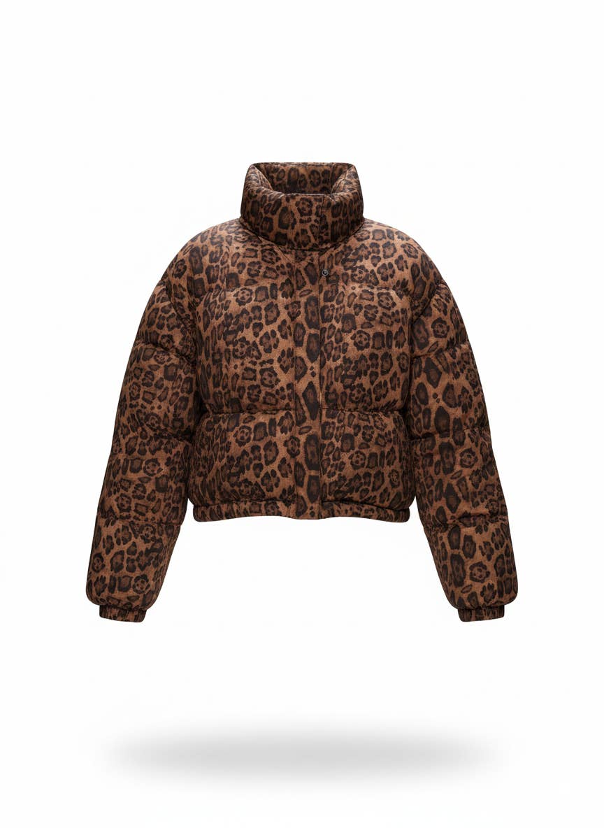 CCIC New York – wholesale Jacket – Women's – Leopard Print Puffer Jacket Cropped Stand Collar