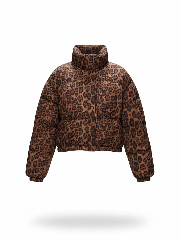 CCIC New York - Wholesale Jacket - Women's - Leopard Print Puffer Jacket Cropped Stand Collar0