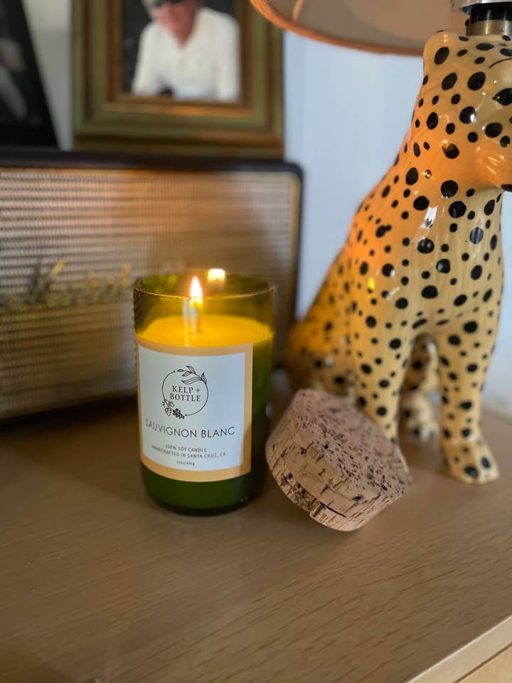 Sauvignon Blanc wine scented candle for wholesale by Kelp & Bottle