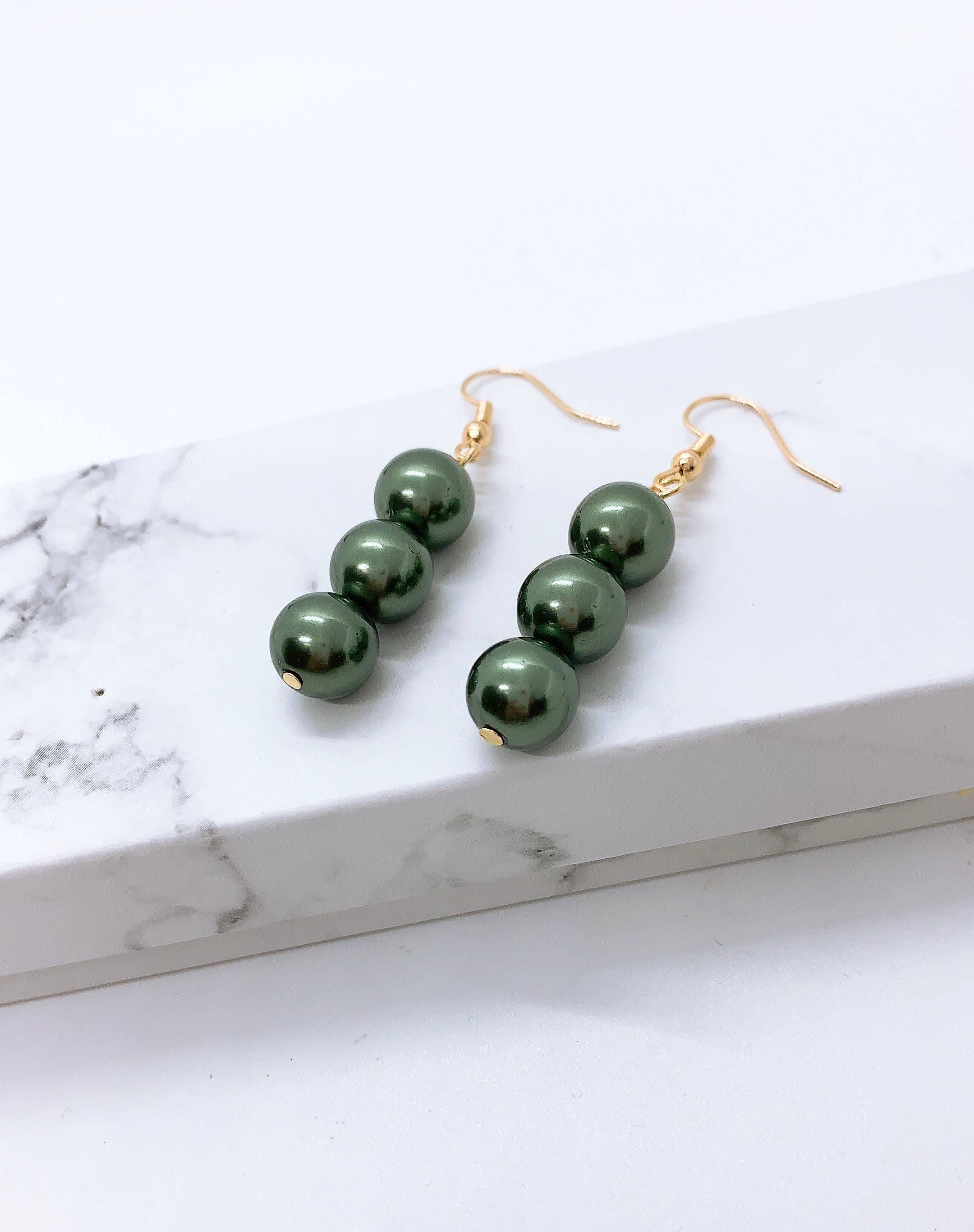 Anela's Jewelry - Wholesale Jewelry Set - 10MM Vertical Triple Shell Pearl: Hamilton Gold Earrings Necklace8