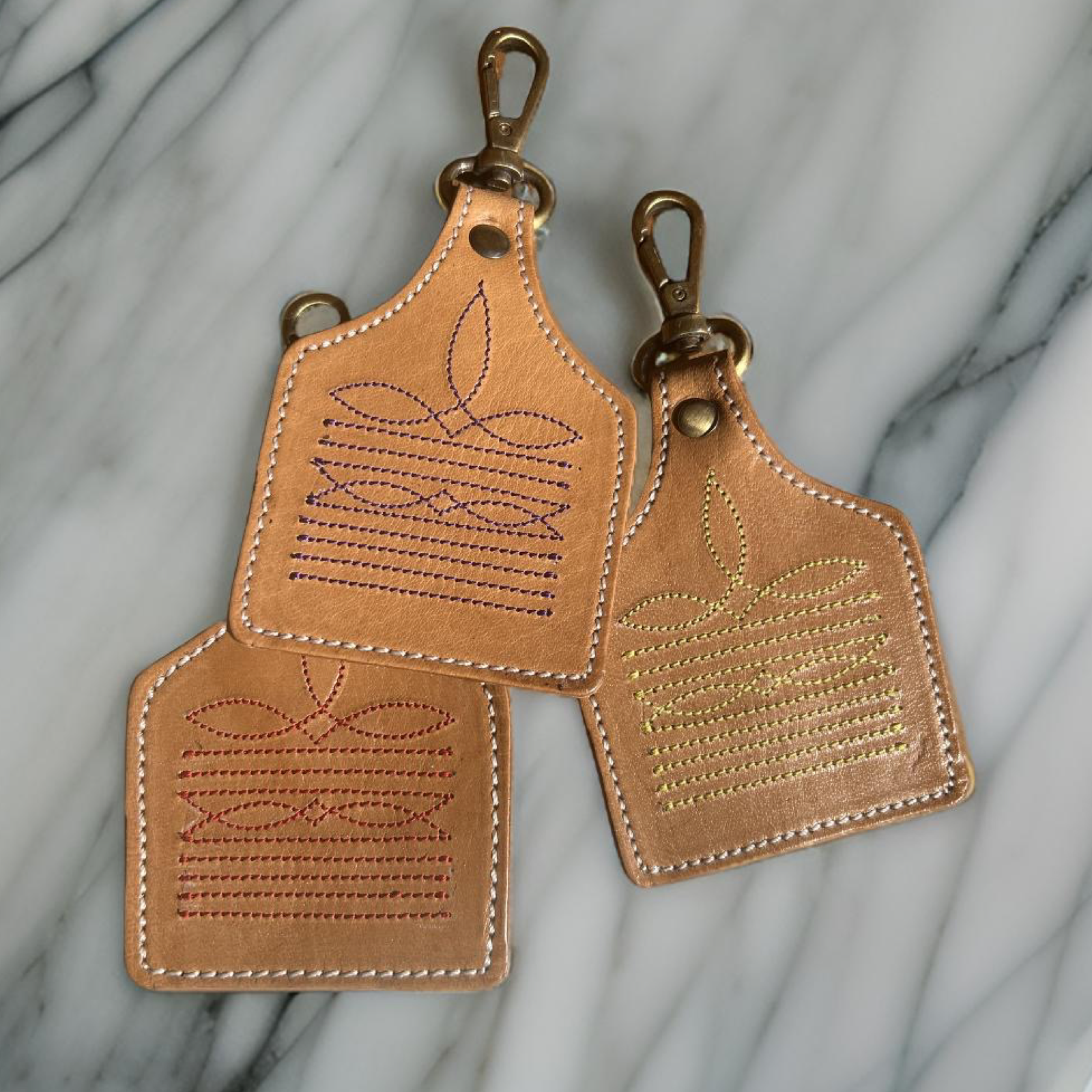 Westrian International - Wholesale Keychain - Unisex - Western Cowboy Boot Stitched Leather Keychain Cow Tag0