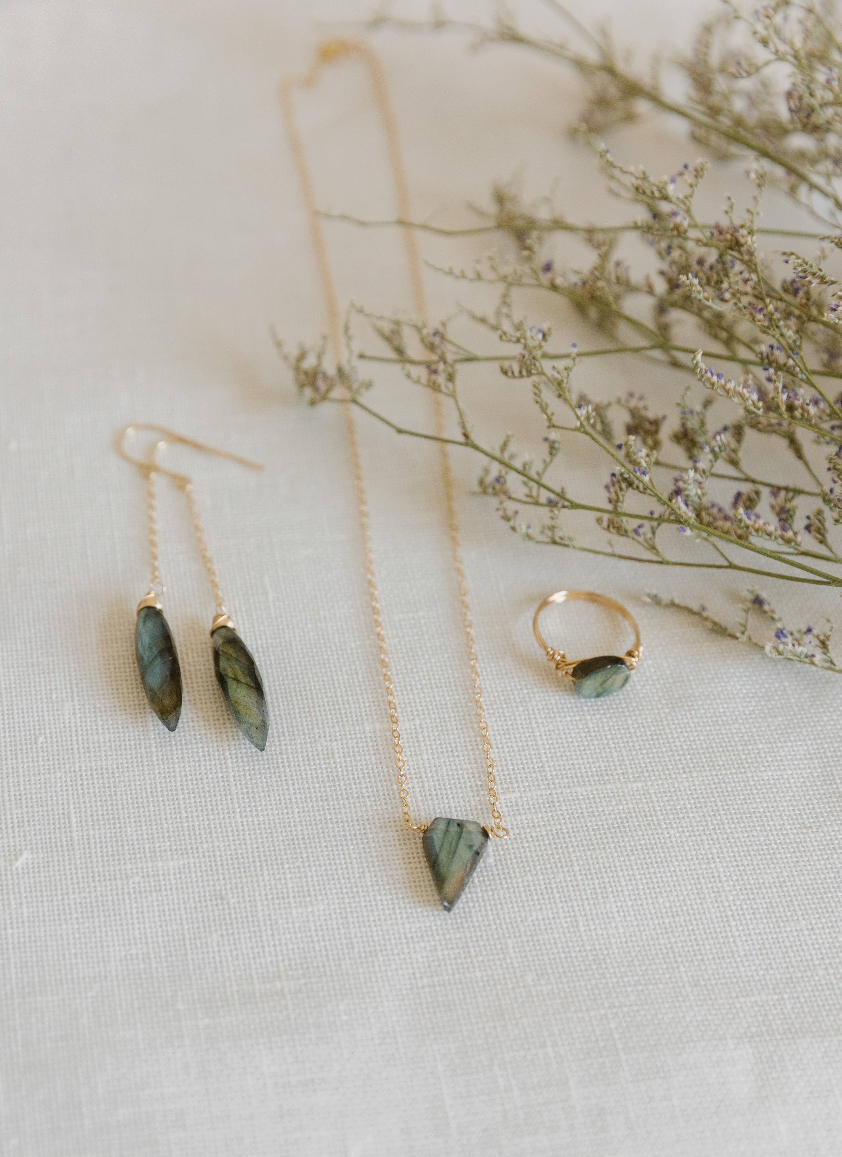 Seaflowerjewelry - Wholesale Pendant/Charm Necklace - Labradorite Shield Necklace/ gemstone layering minimalist1