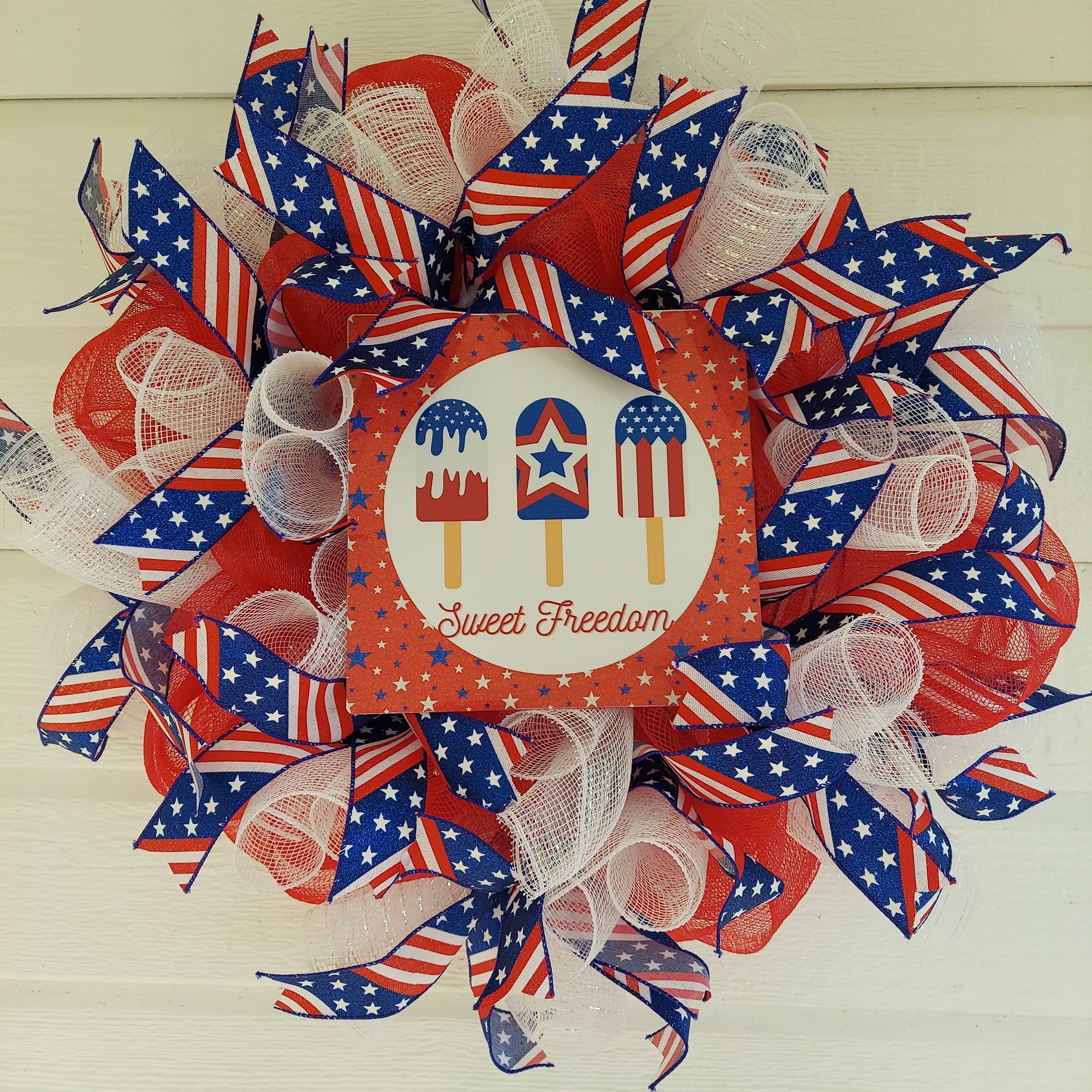 An Array of Wreaths, LLC – wholesale Wreath – Sweet Freedom Patriotic Deco Mesh Wreath1