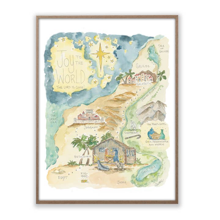 Elizabeth Wade Studio - Wholesale Art Print - Joy to the World Nativity Watercolor Story Map Print