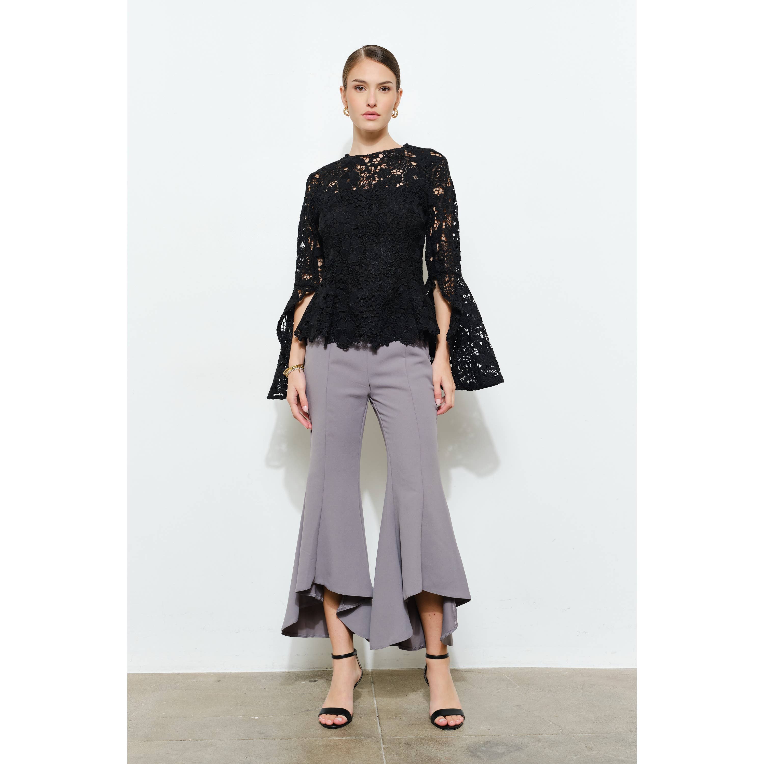 INA - Wholesale Blouse - Women's - Floral Lace Slitted Long Sleeves Blouse Woven Top20