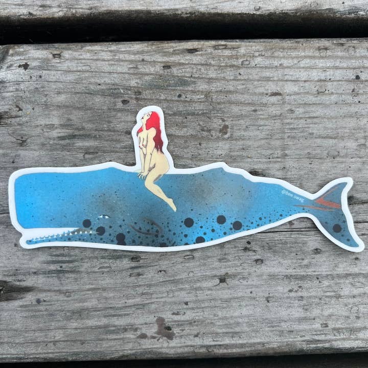 Nude Goddess Rides Sperm Whale Sticker for wholesale by Beeswag Creations