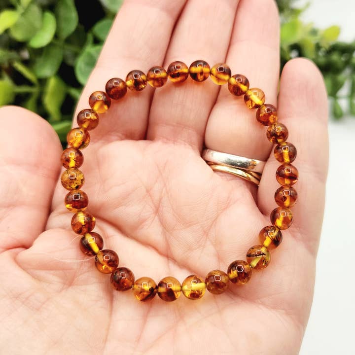 Meraki Gemstones - Wholesale Beaded Bracelet - Amber Stretchable Bracelet 6mm Beads-7.5" Long -100% Natural5
