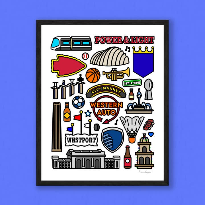 Kansas City Icons Print for wholesale by Knight Owl Design