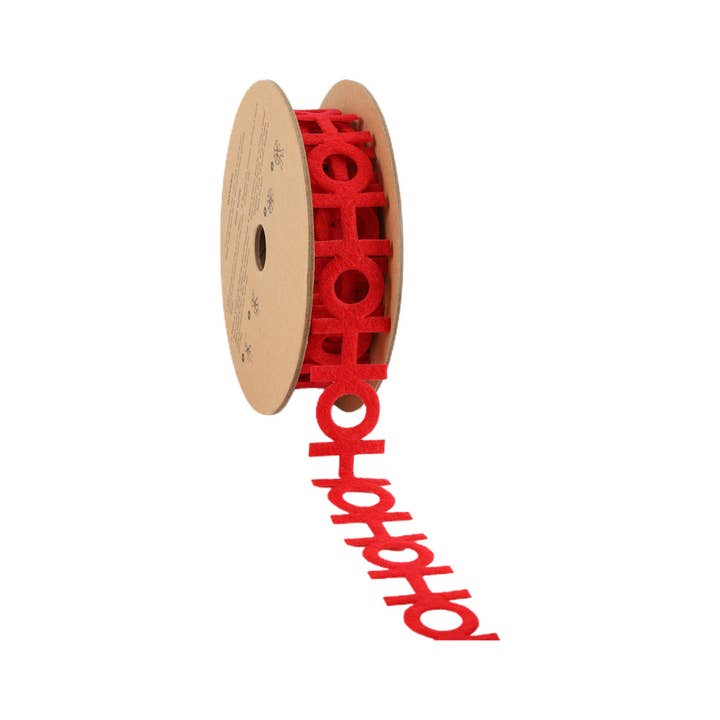 1" Ultra Sonic Trim | Ho Ho Ho su Rosso| Rotolo da 10 iarde per la vendita all'ingrosso da parte di LA Ribbons Wholesale