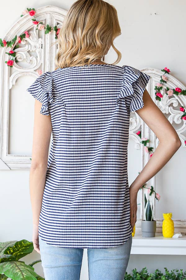 7th Ray - Wholesale Blouse - Women's - Gingham Print V-Neck Women's Blouse with Ruffle Detail T51145