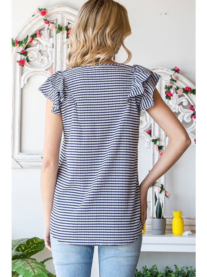 7th Ray - Wholesale Blouse - Women's - Gingham Print V-Neck Women's Blouse with Ruffle Detail T51145