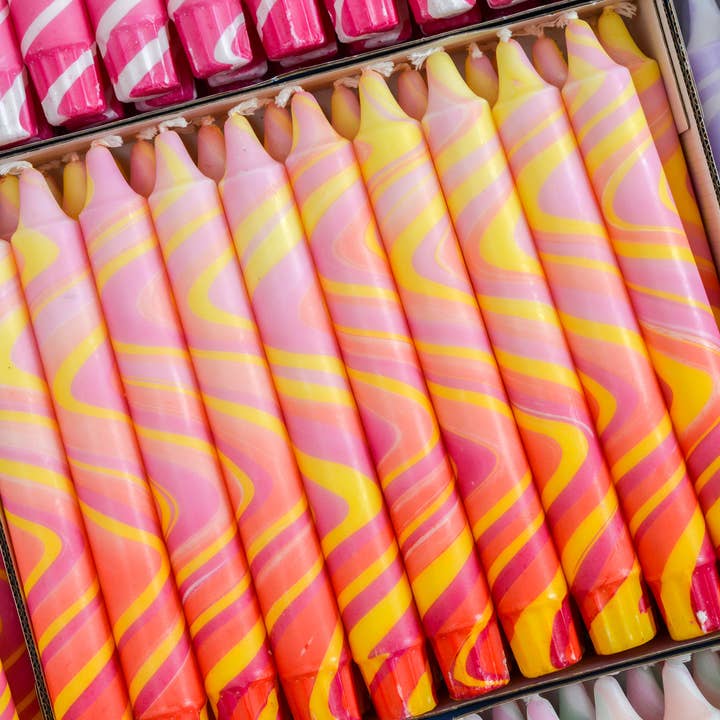 Nordtrice - Wholesale Tapered Candle/Candlestick - Summer Marble Candles - Pink / Yellow / Red Marble3