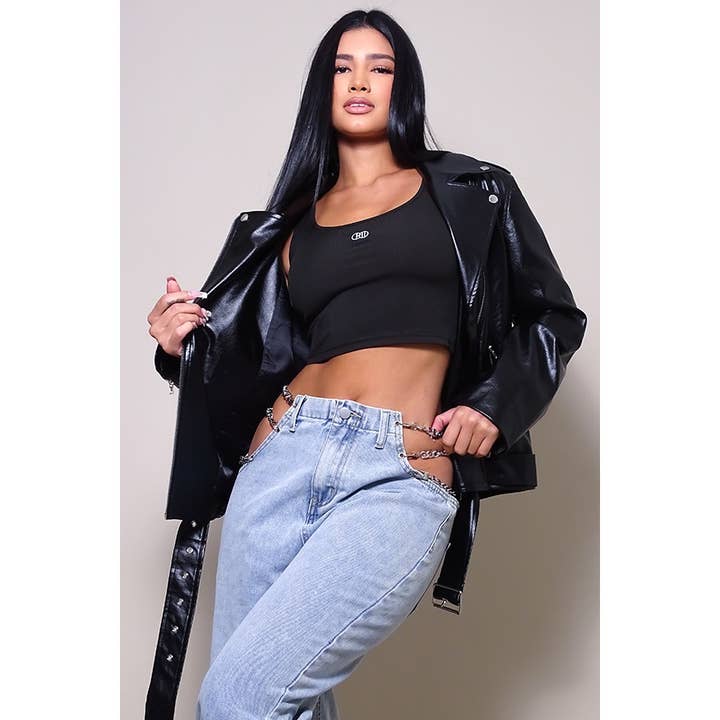 SOMETHING ABOUT YOU OVERSIZED MOTO LEATHER JACKET for wholesale by CEFIAN FASHION