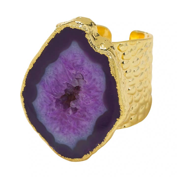 YAA YAA LONDON 'MEGA' Deep Purple Semi Precious Stone Gold Statement Ring for wholesale by YAA YAA LONDON