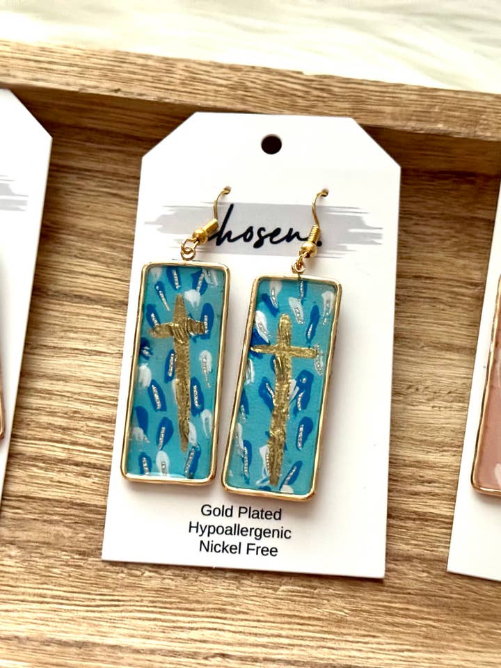 Handmålade läderkorsörhängen - Fläckiga för wholesale av Chosen