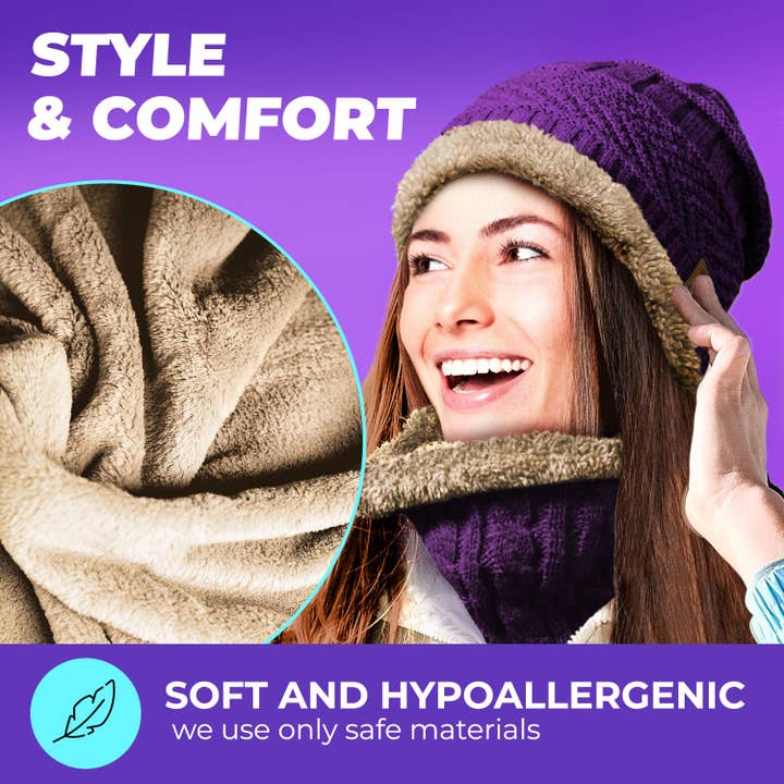 SWIRLLINE - Vendita all'ingrosso Berretto - Donna - Cappello senza fili Bluetooth Beanie con sciarpa viola