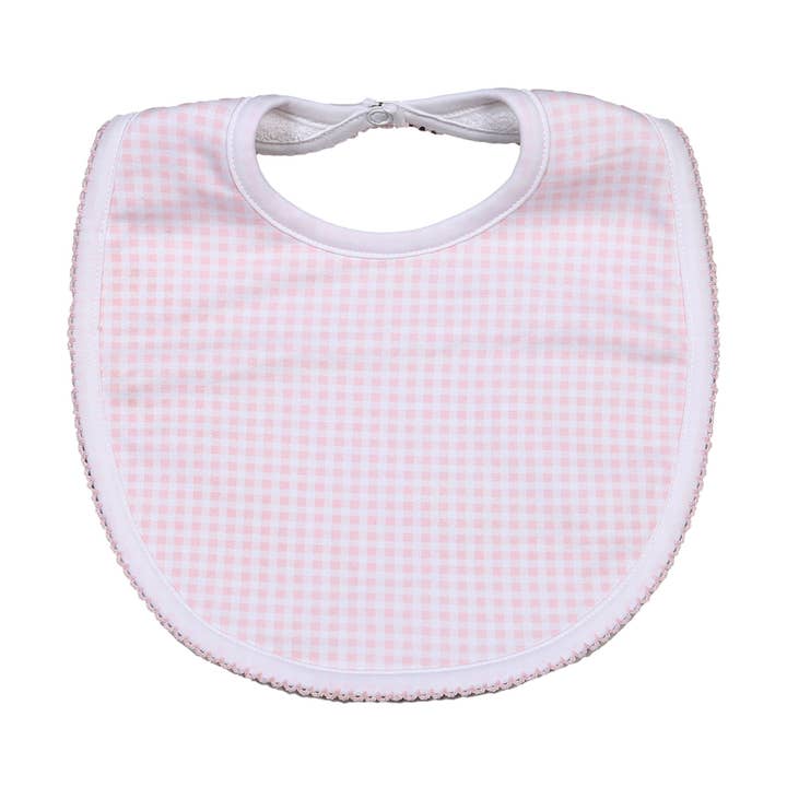 OLI-018 OLIVIA PINK GINGHAM PIMA BIB for wholesale by Hug Me First