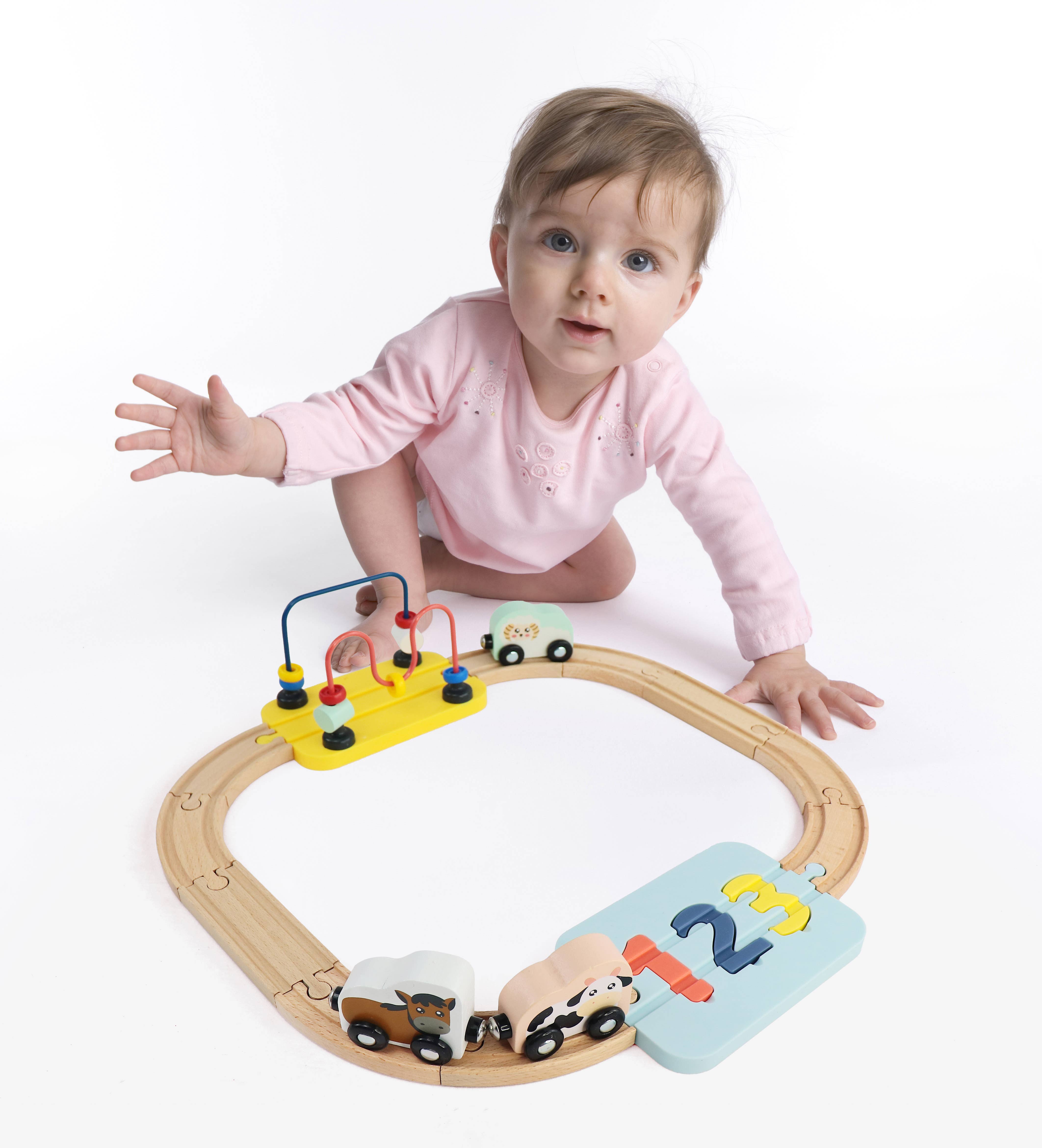 Leo & Friends - Wholesale Wood Toy - Kids - Wooden Railway 123 Puzzle and Bead Set 18-Pieces6