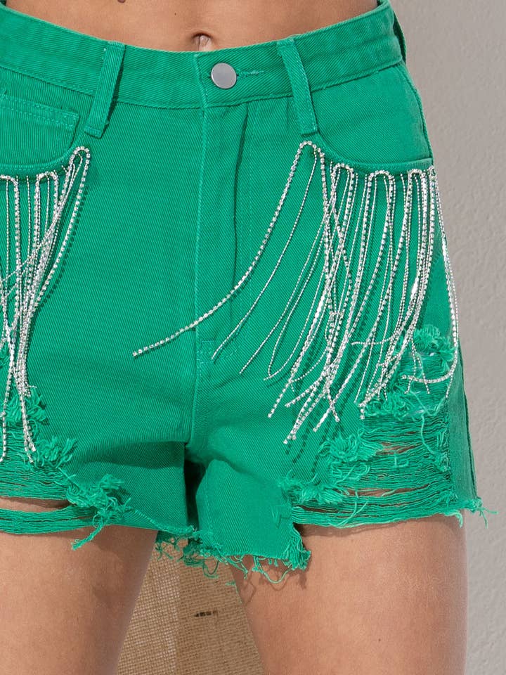 Blue B - Wholesale Shorts - Women's - 13053P - RHINESTONE FRINGE POCKET DENIM SHORTS