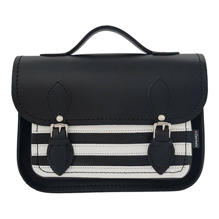 Leather Midi Satchel - Gothic Striped White & Black for wholesale by Zatchels