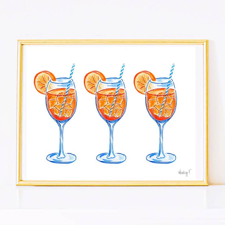 Shop Art by Audrey - Wholesale Art Print - Print | Aperol Spritz Trio Watercolor Painting | Various Sizes7