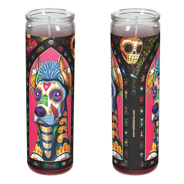 Day of the Dead Dog Doberman Candle - "Trecho" for wholesale by Nicholas Ivins Art & Illustration