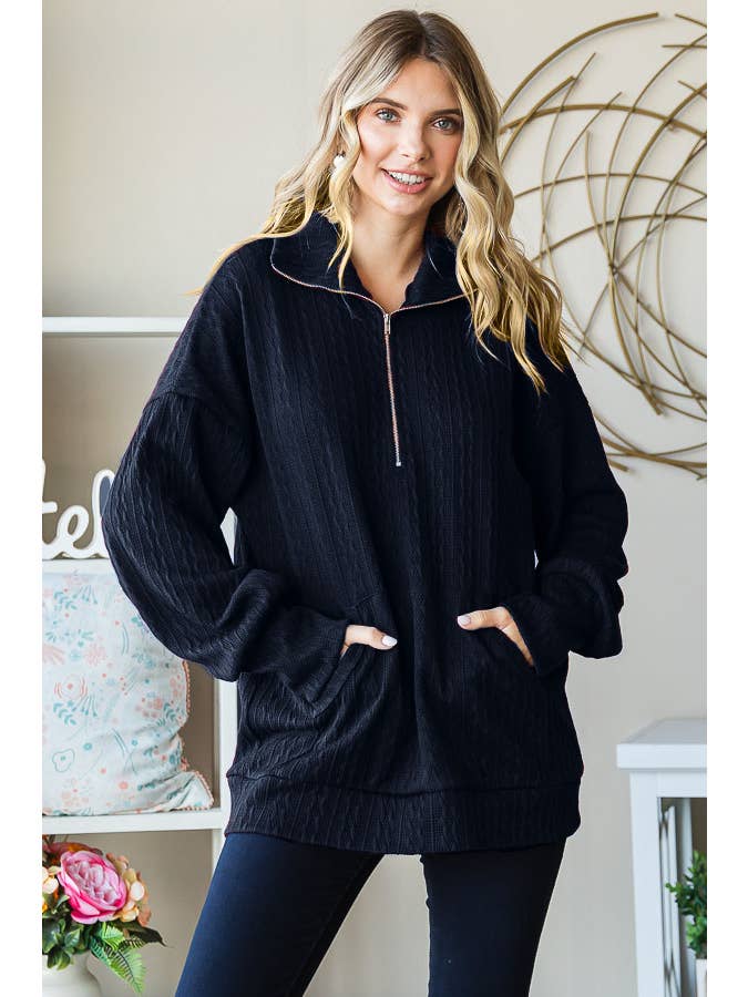 7th Ray - Wholesale Hoodie – Women's - Cozy Cable Knit Women's Half-Zip Front Pocket Hoodie T538215