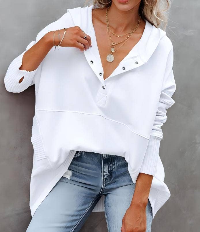 ElevateWell - Wholesale Hoodie - Women's - V-Neck Hooded Multi-Color Batwing Sleeve Sweatshirt0