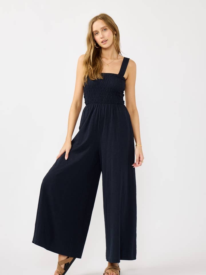 Leg Smocked Bodice Sleeveless Jumpsuit for wholesale by Lovestitch