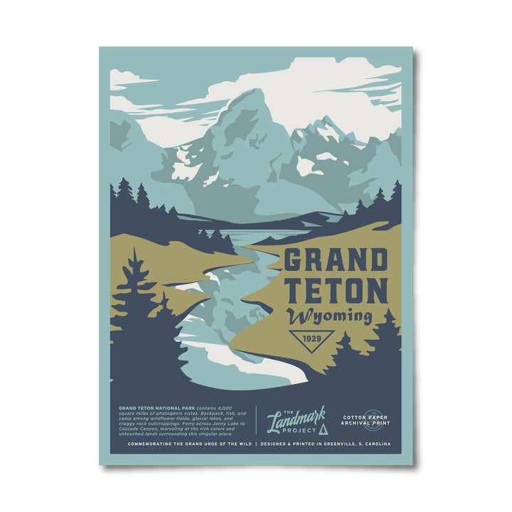 Poster del parco nazionale Grand Teton per la vendita all'ingrosso da parte di The Landmark Project