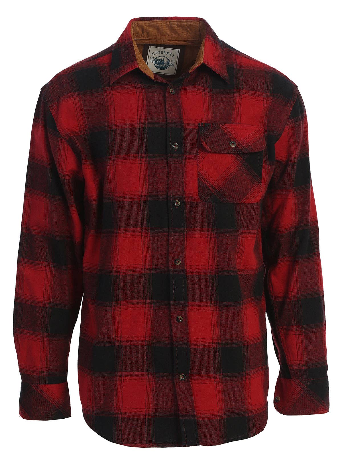 b-one inc - Wholesale Button Down Shirt - Men's - Men's Flannel Button Up Shirt with Corduroy Contrast GB-LS94FC8