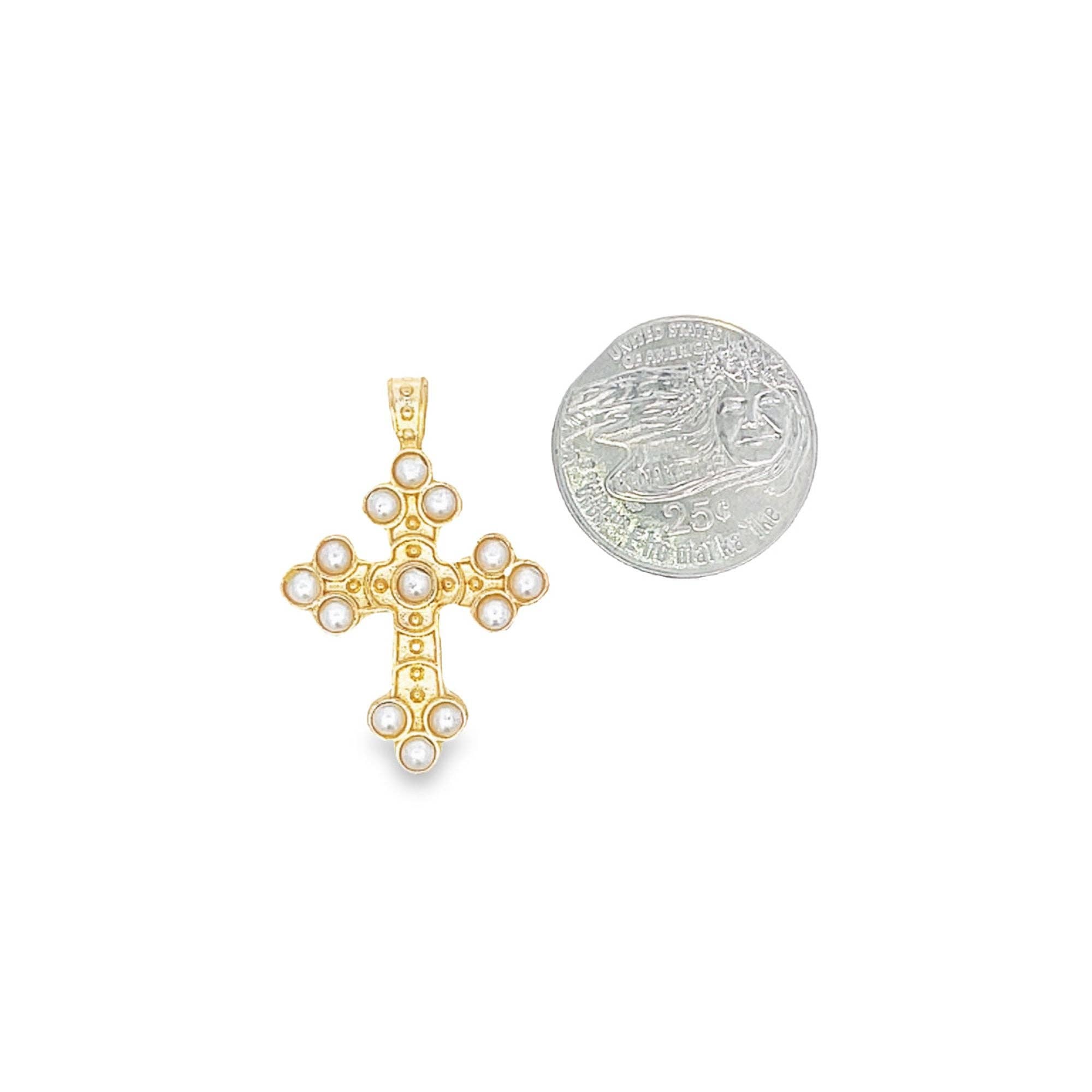 MIA Jewelry – Colar pingente/pendente por atacado – Pingente Cruz Cristã com Pérola em Ouro 18K (A344)1