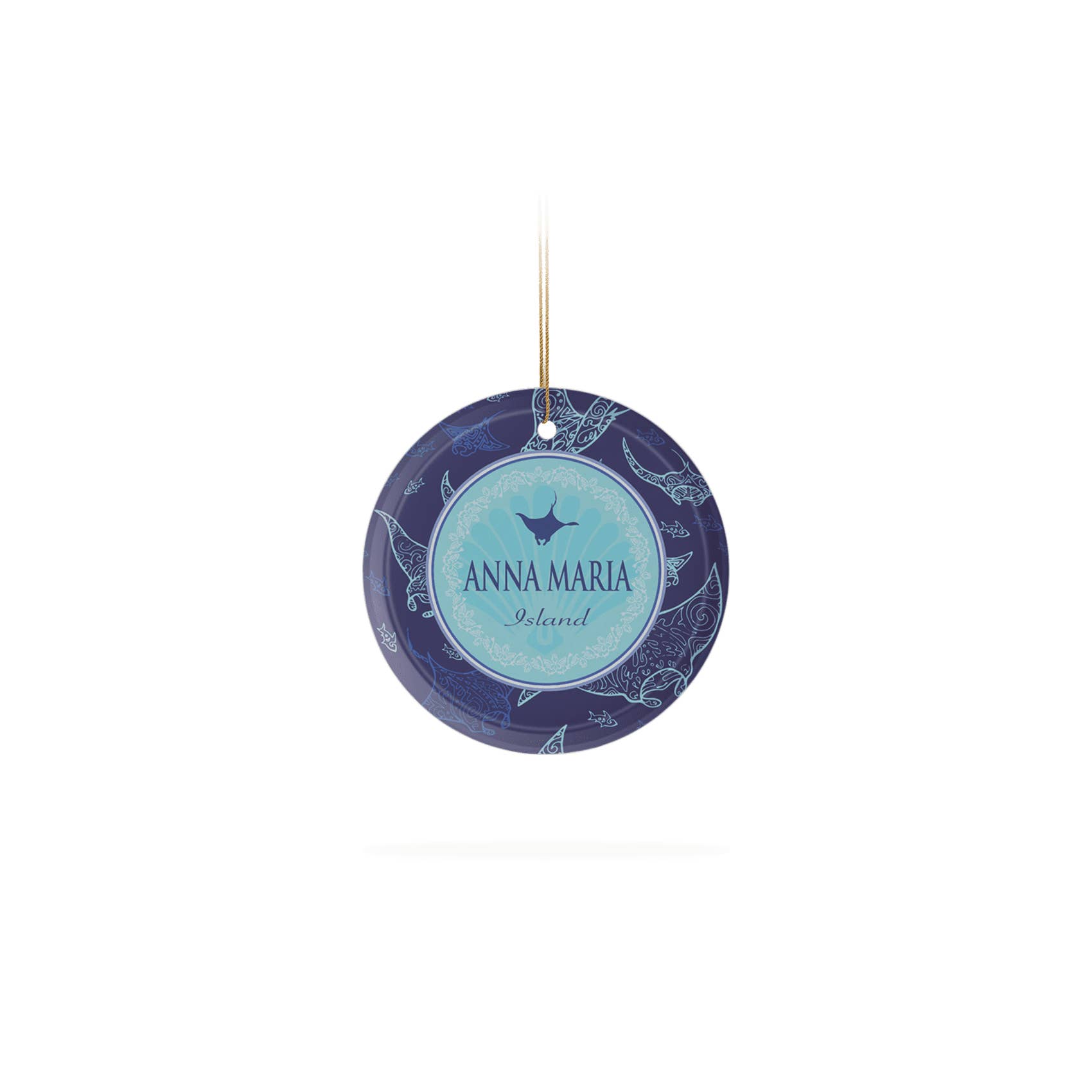 Matrix - Wholesale Ornament - Customizable Frosted Glass Ornament 2" x 3" : Navy Manta Ra